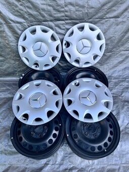 5x112 R15 originální plechové disky + Poklice Mercedes