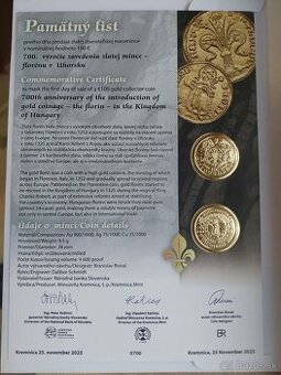 Pamätný list Zavedenie zlatej mince "700"
