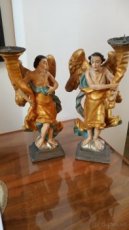 Barokový pár drevených  anjelov, svetlonosov, originál. - 1