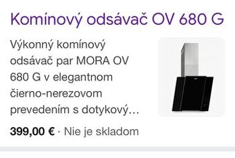 Predám nový digestor Mora OV 680 G
