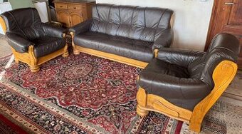 Rustikální kožená dubová souprava 3+1+1,6290