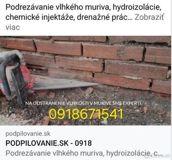Vlhké murivo,podpílenie podrezanie muriva chemická injektáž