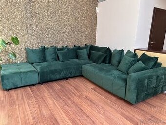 SEDAČKA ROHOVÁ, ROZKLADACIA, S ÚLOŽNÝM PRIESTOROM, SMARAGDOV