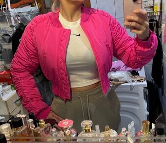 Damska ružová krátka bomber bunda SHEIN