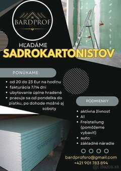 PONUKA PRÁCE- SADROKARTONISTI