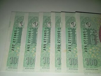 BANKOVKY 100 KČ 2018, 6 KUSŮ STEJNÝCH ČÍSEL, UNC STAVY