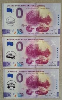 0 euro bankovky 3x Múzeum SNP 10 s fialovou prítlačou