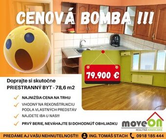 MOVEON exkluzívne ponúka NAJLACNEJŠÍ veľkometrážny 3izbák LV