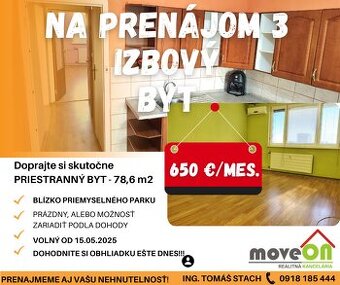 MOVEON exkluzívne prenajíma veľkometrážny 3i byt v LV