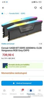 Corsair 64GB KIT DDR5 6000MHz CL28 Vengeance RGB Grey EXPO