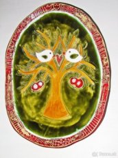 Misa - strom a vtáčiky, keramika 46 cm x 34 cm - 1