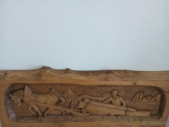 Predám drevený obraz drevorezba furman kôň