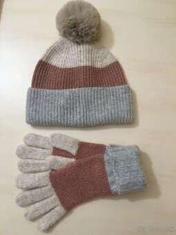 Nový dámsky pletený set čiapka a rukavice