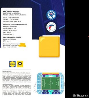 Predám lístok na Slovensko – Nemecko (kvalifikácia MS 2026)