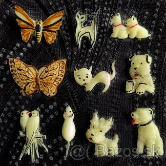 Fosforové brošne - pes, mačka, motýľ, vták, myš