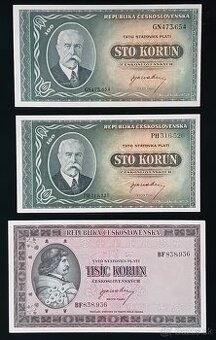 100 Kčs 1945 série GN - PH - 1000Kčs 1945 série BF