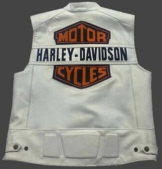 Moto Kožená Vesta White Harley Davidson