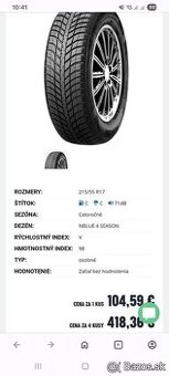 Pneumatiky zimné/celoročné NEXEN Nblue / 215/55r17