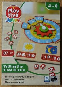 Detské drevené puzzle-hodiny na učenie času,4-8 rokov