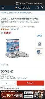 Brzdový kotúč
330x22mm, 5x112, vetraný, vysoko uhlikovy