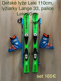 SET - lyže Stockli 110cm, lyžiarky Lange 33, palice Leki 90c