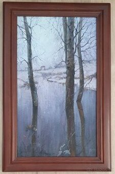 Obraz „Odtopenie“, 60×35 cm, v ráme z prírodného dreva