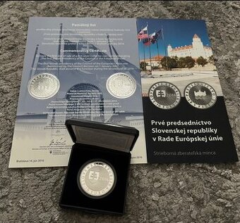 10 Euro Predsedníctvo SR v Rade EÚ PROOF 2016 + pamätný list