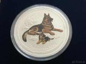 1 kg stříbrná barevná mince pes 2018 - originál - 1
