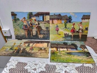 Koziarsky - 4 x olejomaľby zo slovenského vydieka