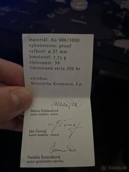 Zlatá zberateľská/invsetičná minca.