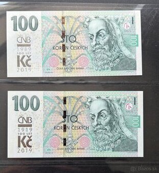Bankovky ČR s pretlaćou ČNB UNC Čísla po sebe