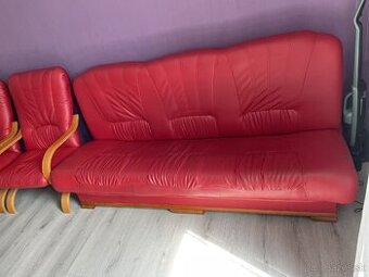 Gauč rozťahovaci - Eco koža - červený s opierkami na ruky