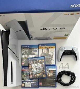 V ZÁRUKE Playstation 5 Slim + 1 ovládač + 5 hier + krabica