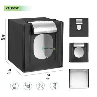 Čierny fotostan 60cm s LED pásmi + 3 pozadia