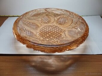 Bohatě broušená rosalinová velká mísa, váha 1713 g.