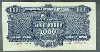 Staré bankovky 1000 korun 1944 pěkný stav