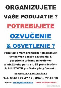 PRENÁJOM OZVUČENIA & OSVETLENIA PRE VAŠE PODUJATIE