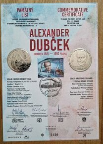 2021 Dubček Dubcek numizmatický pamätný list