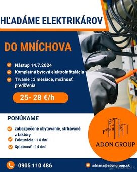 Ponuka práce pre 2 elektrikárov do Mníchova