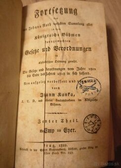 RARITA: Zákony a nariadenia Kráľovstva českého , vydané 1822