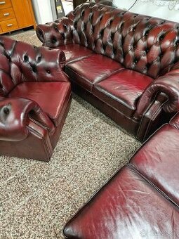 CHESTERFIELD ŠTÝL,DVOJFAREBNÁ-KOŽENÁ SEDAČKA 3+3+1
