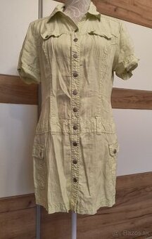 Letné plátené košeľové šaty jemne žltozelené