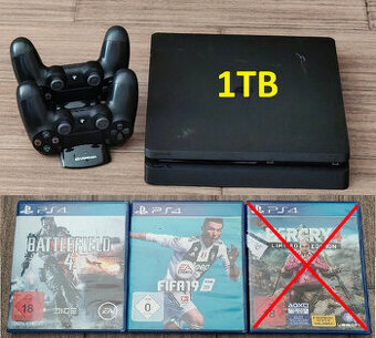 PlayStation 4 Slim 1TB + 2 ovladace a hry