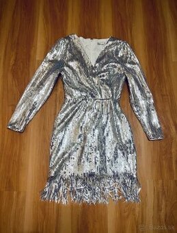Strieborné flitrované šaty, 34, NLY Trend