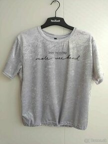 Dámske/dievčenské semišové sivé tričko s krátkym rukávom