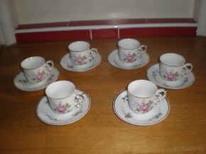 Mokka set, šálky a podšálky, porcelán Hollóháza
