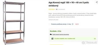 Kovový regál Aga 180 × 90 × 40 cm 5 políc
