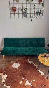 Pohovka rozkladacia , smaragdová Velvet látka/dub, ALIDA - 1