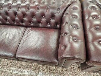CHESTERFIELD ŠTÝL KOŽENÁ 3+1+1,ZNÍŽENÁ CENA