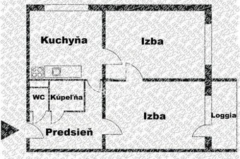 2-izbový byt - Kpt. Jaroša, pôvodný stav, 58m2 + loggia